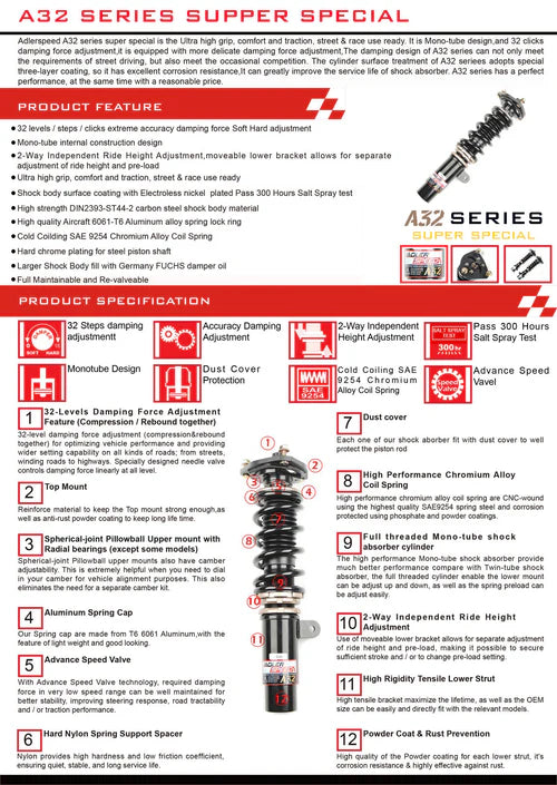 32 Step Mono Tube Coilover Suspension Kit for MITSUBISHI MIRAGE 97-01 (CJ4A)