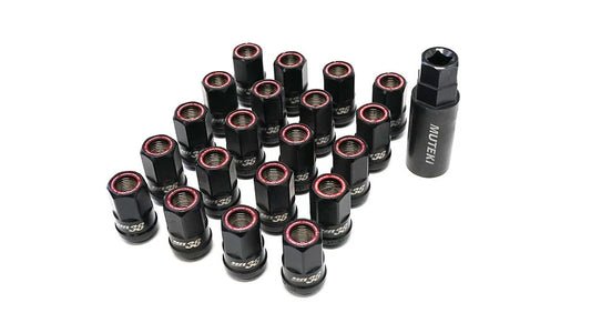 Muteki HR38 Lug Nuts – Black Chrome w/ Red Ring 12x1.50 (Set of 20)