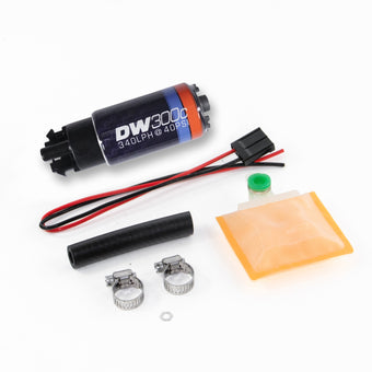 compare product DeatschWerks 340lph DW300C Compact Fuel Pump w/ Universal Install Kit (w/ Mounting Clips)