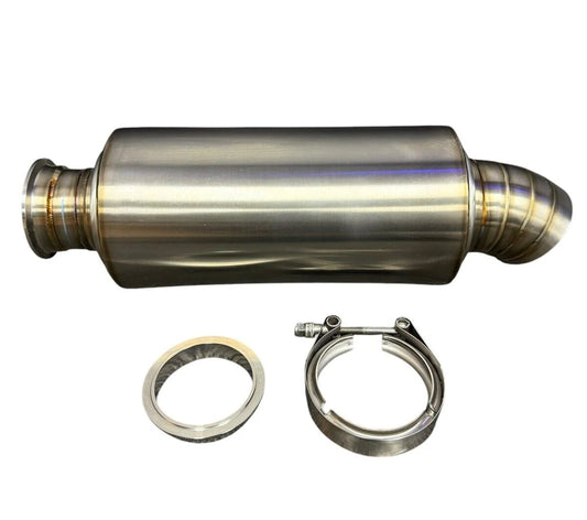 3" Vband Clamp Inlet Turn Down Pie Cut Dolphin Muffler Brushed Stainless Steel
