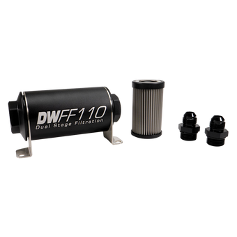 compare product DeatschWerks Stainless Steel 8AN 10 Micron Universal Inline Fuel Filter Housing Kit (110mm)