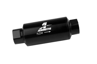 compare product Aeromotive In-Line Fuel Filter 40-M Stainless Mesh Element ORB-10 Port (Bright-Dip Black) 2in. OD