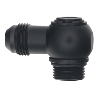 compare product DeatschWerks 8AN ORB Male to 8AN Male Flare Low Profile 90-Degree Swivel - Anodized Matte Black