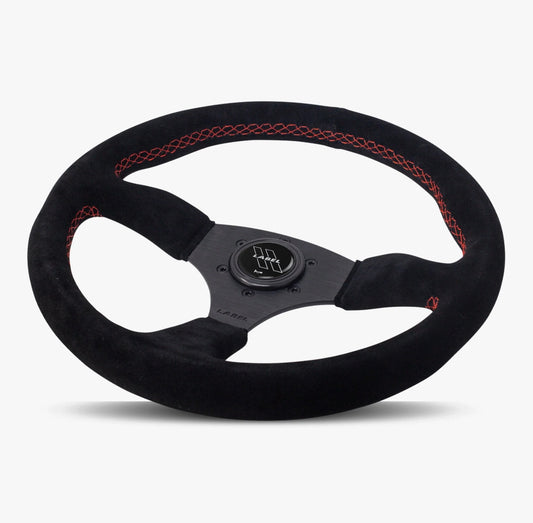 The Performa | Black Alcantara Suede | Black Spoke | Red Stitch