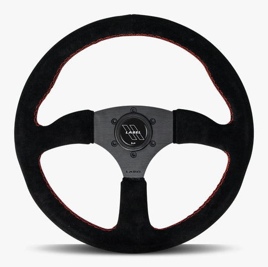 The Performa | Black Alcantara Suede | Black Spoke | Red Stitch