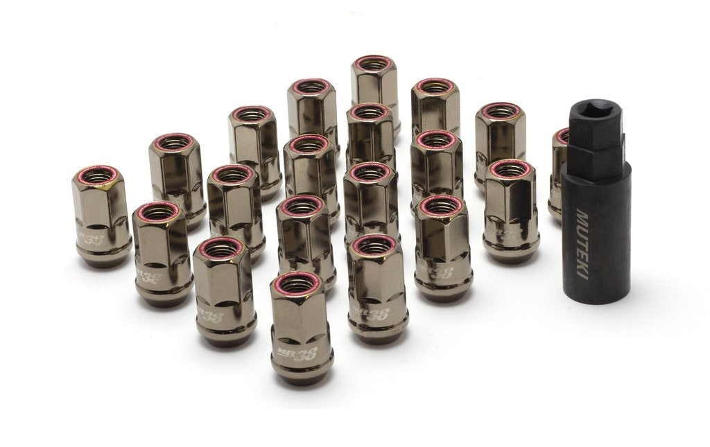 Wheel Mate Muteki HR38 Open End Lug Nuts 12x1.50 Titanium Chrome / Red Ring