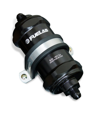 compare product Fuelab 818 In-Line Fuel Filter Standard -10AN In/Out 40 Micron Stainless - Black