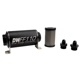 compare product DeatschWerks Stainless Steel 6AN 10 Micron Universal Inline Fuel Filter Housing Kit (110mm)