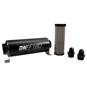 compare product DeatschWerks Stainless Steel 8AN 10 Micron Universal Inline Fuel Filter Housing Kit (160mm)