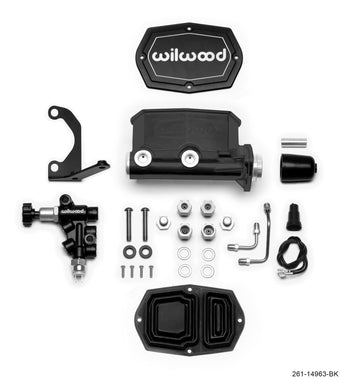 compare product Wilwood Compact Tandem M/C - 1in Bore - w/Bracket and Valve (Pushrod) - Black