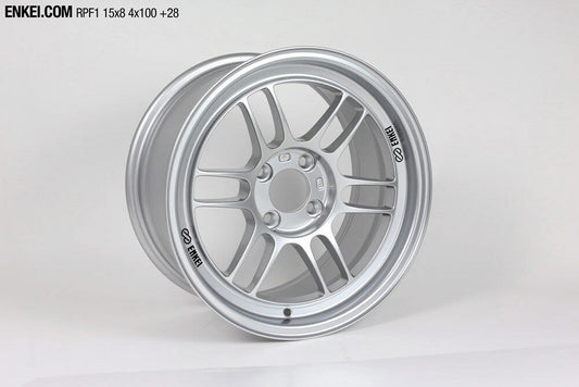 Enkei RPF1 15x8 4x100 28mm Offset 5 Hub Bore Silver Wheel