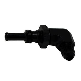 compare product DeatschWerks 6AN Male Flare to 5/16in Male Barb Bulkhead Adapter 90-Degree - Anodized Matte Black