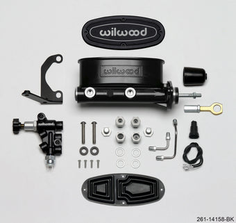 compare product Wilwood HV Tandem M/C Kit w L/H Bracket & Prop Valve - 15/16in Bore Black-W/Push. - Early Mustang